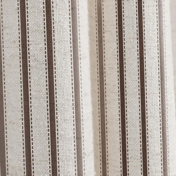 Farmhouse Striped Shower Curtain Brown Vintage Linen Curtain 72"W X 72"L | Striped Shower Curtains with Linen Texture for Bathroom Decor