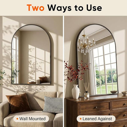 Antok Arched Bathroom Mirror, 24"x36" Wall Mounted Mirror, Vanity Mirrors for Over Sink, Aluminum Alloy Frame Bathroom Mirrors Living Room, Bedroom and Entryway, Black