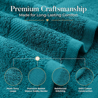 DAN RIVER 600 GSM Cotton Large Bath Towels Set of 4, 27 x 54 Inches, Teal | Larger & Lighter Weight Towels for Bathroom - Highly Absorbent & Quick Dry 100% Cotton Bath Towel Set for Home, Spa & Hotel