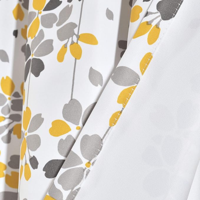 Lush Decor Weeping Flower Light Filtering Window Curtain Panels, Pair, 52"W x 63"L + 2" Header, Yellow & Gray - Charming Modern Floral Curtains for Living Room, Dining Room, & Bedroom