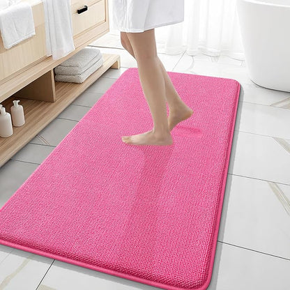 OLANLY Memory Foam Bathroom Runner Rugs 47x20, Absorbent Long Mat, Hot Pink | Soft Quick Dry Bath Rugs, Non-Slip Carpet, Machine Washable Mat for Bathroom Floor, Tub and Shower, Home Decor Accessories