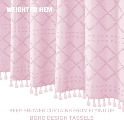 Siiluminisoy Boho Shower Curtain Pink Woven Fabric Cute Shower Curtain, 72 x 72 Tufted Chevron Textured Striped Modern Farmhouse Minimalist Cloth Shower Curtains for Bathroom