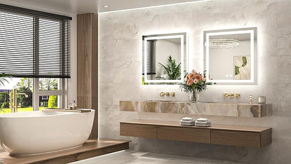 TETOTE 28 x 28 Inch LED Bathroom Mirror with Frontlit and Backlit, Brighter Light up Bathroom Vanity Mirror with Lights, 3-Color Dimmable Illuminated Anti Fog Mirror Wall Mounted, Waterproof