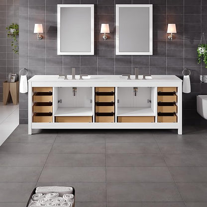 Eviva Aberdeen 96 in. White Double Sink Bath Vanity with Carrara Quartz Top and Undermount Porcelain Sinks