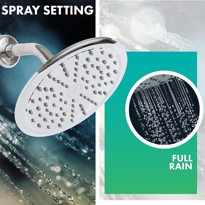 Niagara Conservation N9520CH Rainfall Spa 1-Spray with 2 GPM 8-in. Wall Mount Adjustable Fixed Shower Head in Chrome, 1-Pack | Bathroom Shower Head Sprayer with Pressure Compensation