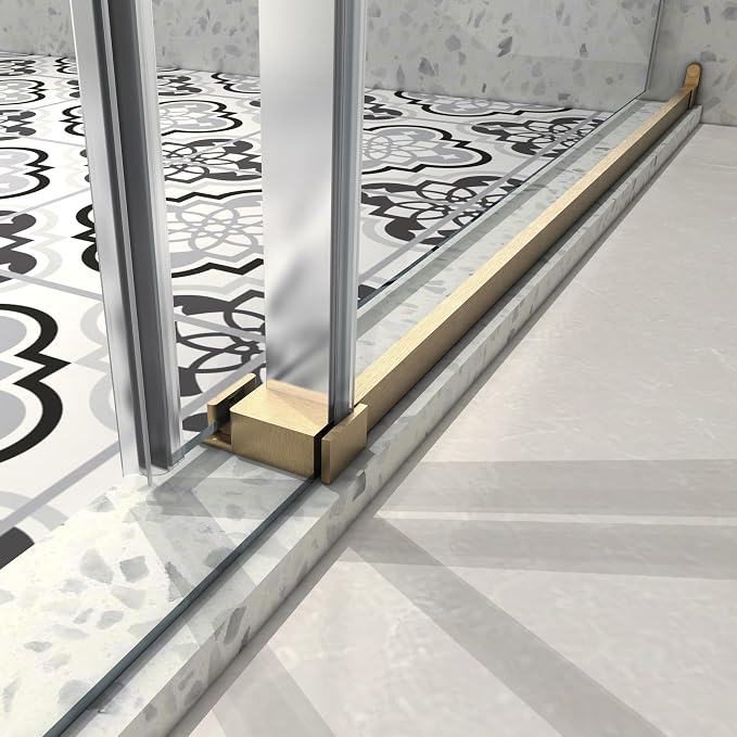 Single Sliding Shower Door,55"-60" W x 76" H Frameless Shower Door with 5/16" (8mm) Thick SGCC Tempered Glass W/Adjustable Soft Closing,Bathroom Glass Door for Spa（Brushed Gold）