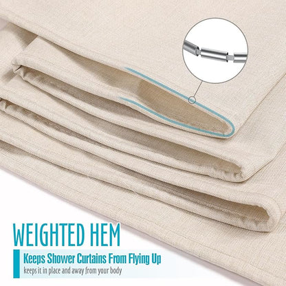 Ga-Geetopia Linen Textured Shower Curtain Set with Hooks, Boho Farmhouse Bath Shower Curtains for Beige Bathroom Neutral Cloth, Hotel Luxury, Weighted Hem, 72W x 72L, Cream