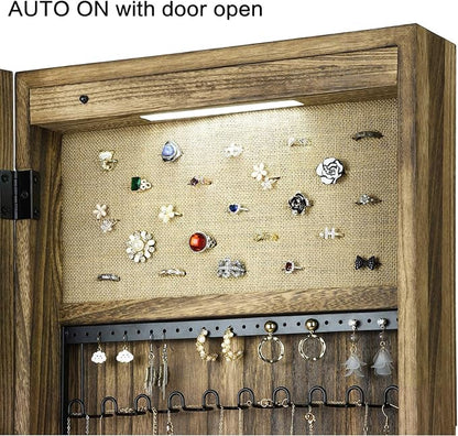 SRIWATANA Jewelry Armoire Cabinet, Solid Wood Standing Jewelry Organizer with Full Length Mirror (Carbonized Black) | Free-Standing Jewelry Armoire; Large Capacity Mirror Organizer with Lockable Door & Sturdy Base