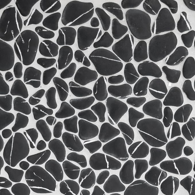 SUNWINGS 10-Sheet Pebble Tile for Shower Floor Border Kitchen Bathroom Backsplash, Black Marquina Recycled Glass Marble Stone Looks Wall and Floor Tile, Covers 7.9 Sq. Ft