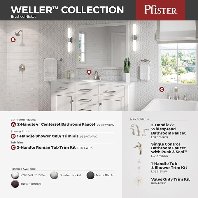 Pfister Weller Bathroom Sink Faucet, Single Handle, Single Hole or 3-Hole, Brushed Nickel Finish, LG42WR0K