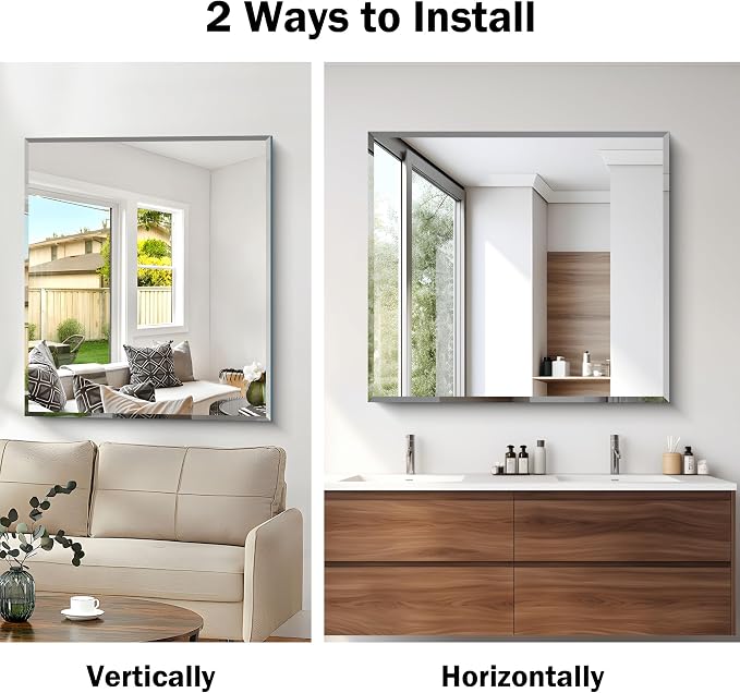 CILIBER Beveled Bathroom Mirror, 36x40 Large Bathroom Mirrors for Over Sink, 3mm Tempered Glass Beveled Frameless Vanity Mirror for Bathroom, Bedroom, Living Room and Entryway