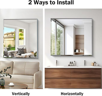 CILIBER Beveled Bathroom Mirror, 36x40 Large Bathroom Mirrors for Over Sink, 3mm Tempered Glass Beveled Frameless Vanity Mirror for Bathroom, Bedroom, Living Room and Entryway