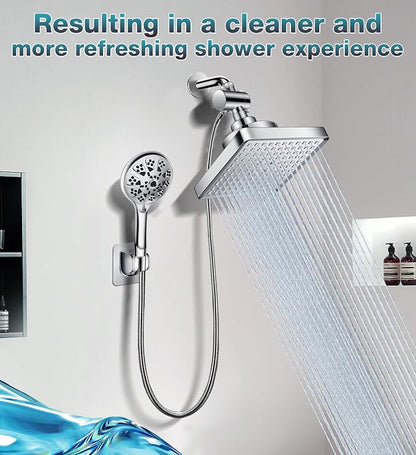 Dual Filtered Rain Shower Head Combo,10 Modes Handheld with 6 inch Rainfall | High Pressure Handheld Shower Head Built in Water Filtration, Filter for Hard Water