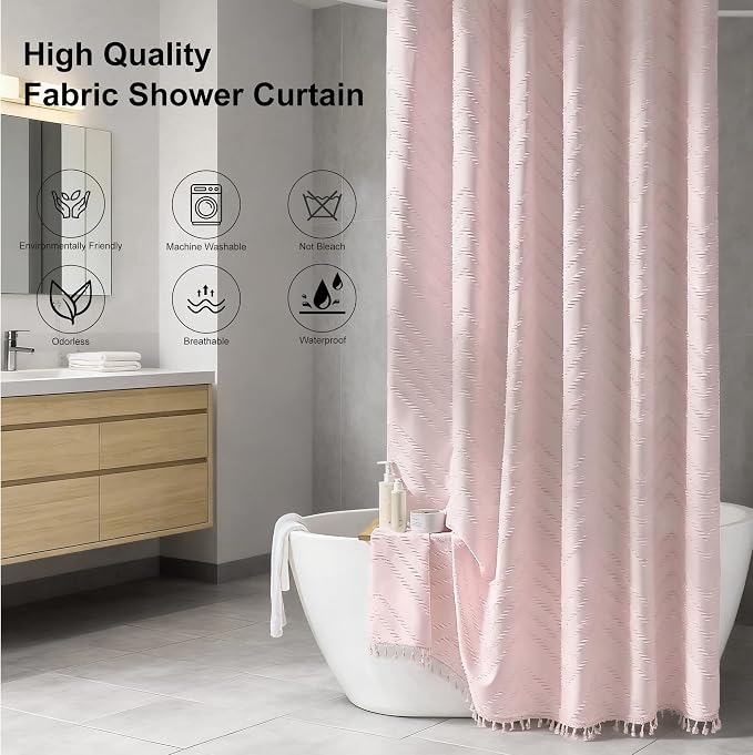 Siiluminisoy Blush Shower Curtain Fabric Shower Curtain for Bathroom 72 x 78 Tufted Chevron Textured Striped Modern Farmhouse Minimalist for Bathroom