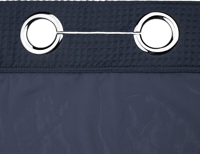 River Dream Cotton Blend Fabric Shower Curtain Set with Liner, Navy, 71x86 | Waffle Weave, No Hook Needed, with Snap in Replacement Liner, Top Sheer Window, Hotel Quality for Bathroom, Extra Long