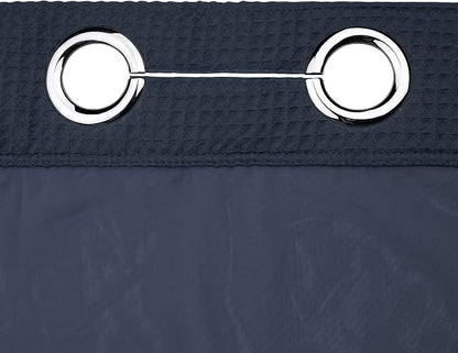 River Dream Cotton Blend Fabric Shower Curtain Set with Liner, Navy, 71x86 | Waffle Weave, No Hook Needed, with Snap in Replacement Liner, Top Sheer Window, Hotel Quality for Bathroom, Extra Long