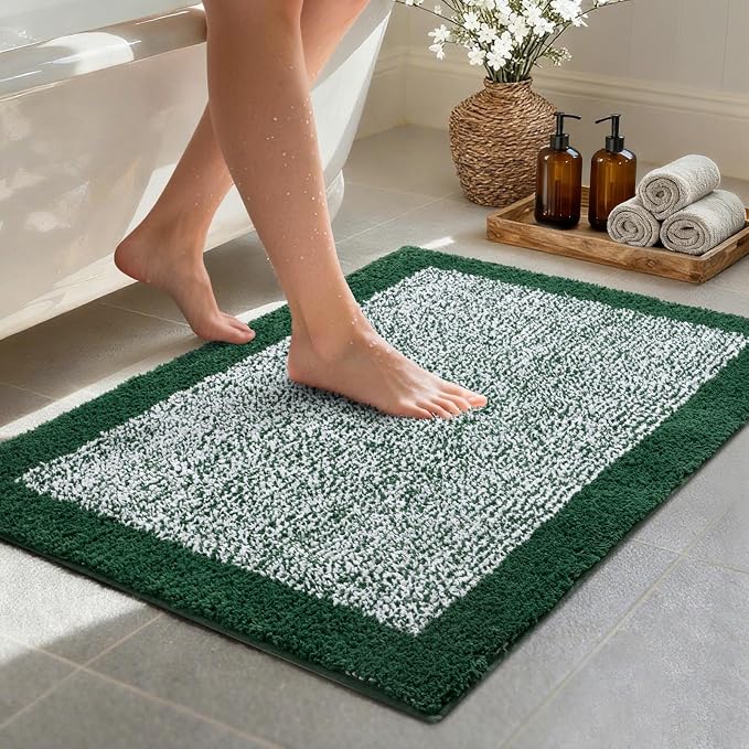 36x24 Large Bathroom Rugs Washable Non Slip, Dark Green Bath Mat for Bathroom Floor Tub, Soft Absorbent Quick Dry Mats for Shower, Bathtub,Home Decor
