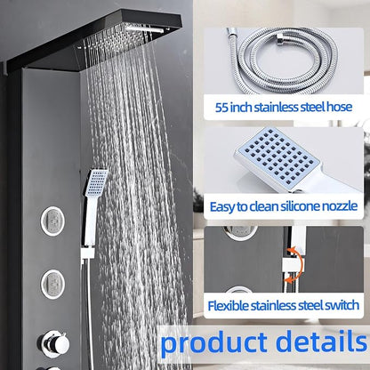 6 in1 Multi-Function Shower Panel Tower System-Brushed Black | 304 stainless steel Shower Panel Column Tower with Powerful Body Massage, Rainfall, Waterfall,Handheld and Tub Spout
