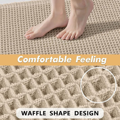 MIULEE Set of 2 Waffle Bathroom Rugs Boho Bath Mat Pale Beige 17x24 Inch | Non Slip, Super Absorbent, Washable, Ultra Soft, Rubber Backed, Small Bath Rugs for Bathroom Floor Tub Shower