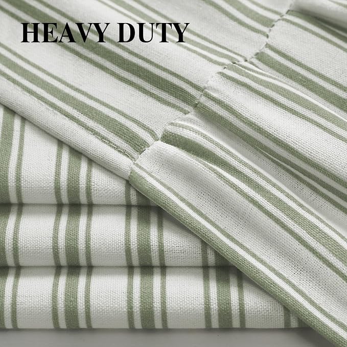 Farmhouse Shower Curtain Ruffle Linen White-Green Stripe 72"W x 72"L | Farmhouse Boho, Striped, Bottom Ruffle, Cotton Fabric, Rustic, Country, Natural Look, Washable, for Bathroom Bathtub