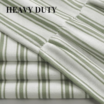 Farmhouse Shower Curtain Ruffle Linen White-Green Stripe 72"W x 72"L | Farmhouse Boho, Striped, Bottom Ruffle, Cotton Fabric, Rustic, Country, Natural Look, Washable, for Bathroom Bathtub