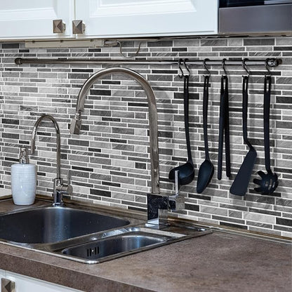 Alwayspon 10 Sheets 12" x12inch Grey Marble Effect Vinyl Tiles, Backsplash, Self-Adhesive Peel and Stick Wall Tile Stickers, Stick on Subway Tiles for Kitchen Bathroom Wall Decor