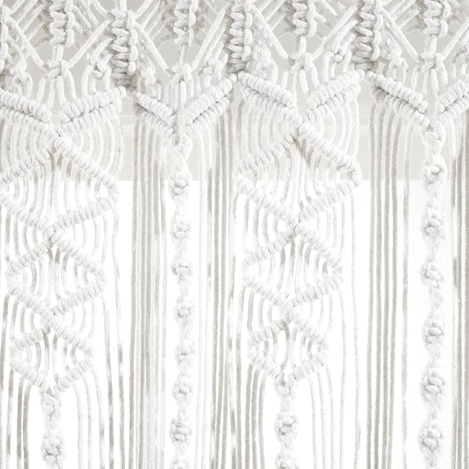Lush Decor Boho Macrame Textured Cotton Valance, 50" W x 20" L, White - Boho Kitchen Curtains & Wall Decor - Macrame Valance - Bathroom Window Curtains