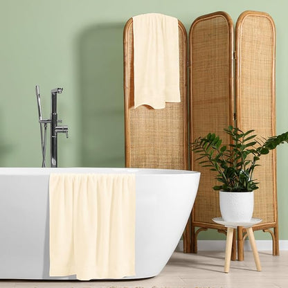 Cotton 2 Pack Oversized Bath Towel Set 28x55 inches, Large Bath Towels, Ultra Absorbant Compact Quickdry & Lightweight Towel, Ideal for Gym Travel Camp Pool - Ivory