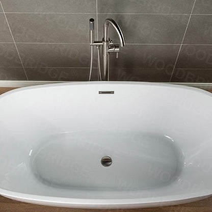 Woodbridge F0001BNRD Contemporary Single Handle Floor Mount Freestanding Tub Filler Faucet with Hand Shower in Brushed Nickel Finish