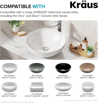 KRAUS Bathroom Sink Pop-Up Drain Assembly in Chrome for Vessel Sinks and Sinks without Overflow, with Extended Thread for Thicker Countertops, PU-L10CH