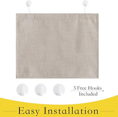 NICETOWN Door Curtains for Window 30 inches Long, Faux Linen Classroom Glass Curtain with Self Adhesive Hooks, Privacy French Door Shades for Small Window, W10 x L30, Angora, 1 Panel