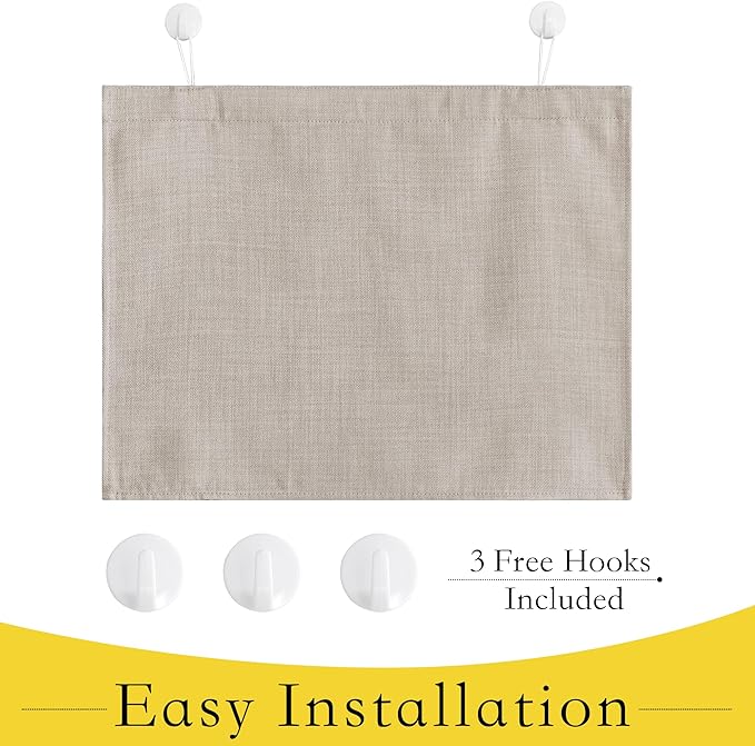 NICETOWN Small French Door Curtains with Self Adhesive Hooks, Thermal Insulated Faux Linen Blackout Door Curtains for Glass Multimedia Classroom Office (8W x 36L, 1 Panel, Angora)
