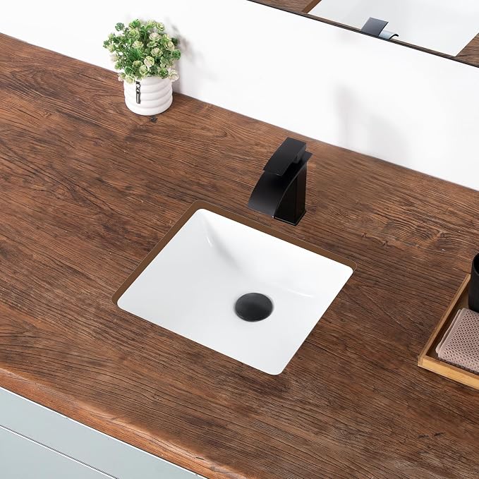 14 Inch Small Undermount Bathroom Sink White Ceramic Rectangular Under Counter Bathroom Sink for Cabinet Porcelain Vanity Sinks,Overflow Type (14.4"x12.7")