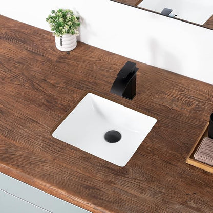 14 Inch Small Undermount Bathroom Sink White Ceramic Rectangular Under Counter Bathroom Sink for Cabinet Porcelain Vanity Sinks,Overflow Type (14.4"x12.7")