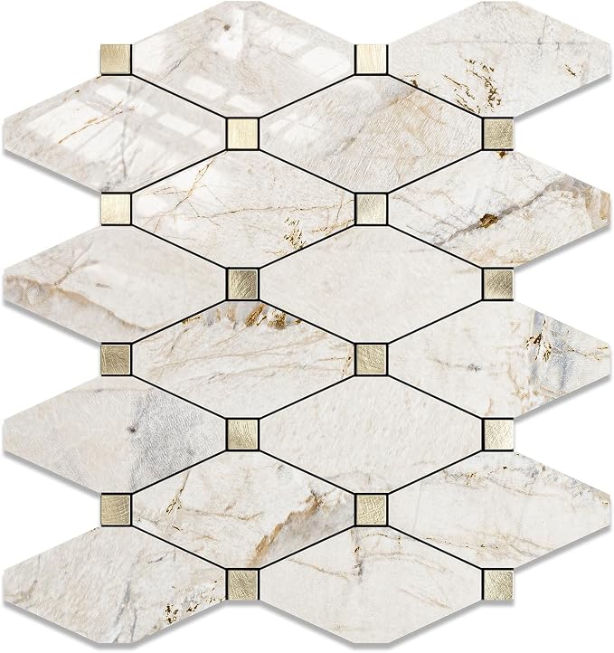 STICKGOO 1 Sheet Peel and Stick Backsplash, Glossy Pandora Marble | Marble Kitchen Backsplash, Stick on Wall Tiles, For Kitchen, Bathroom, RV, Fireplace