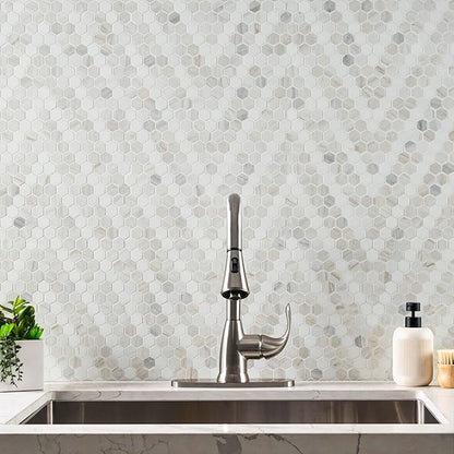 MSI Angora Sazi 11 in. x 14 in. Polished Marble Hexagon Tile for Kitchen Backsplash, Floor Tile, Wall Tile for Bathroom, Shower Wall Tile, Mesh Mounted Mosaic Tile