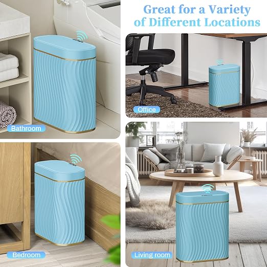 Ogikey Bathroom Small Trash Can with Automatic Touchless Lid, 2.6 Gallon Smart Garbage Can Narrow Waterproof Trash Bin for Bedroom, Office, Living Room
