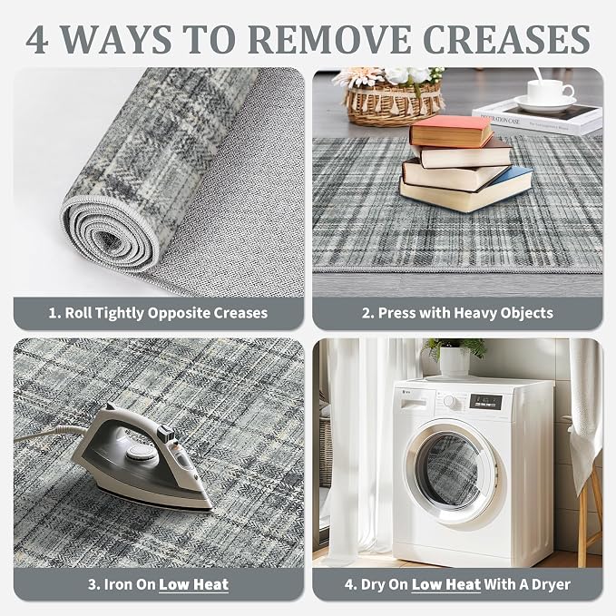 Washable Runner Rug 2x8 Modern Entryway Rug Tartan Plaid Non Slip Kitchen Rugs Hallway Runners Soft Carpet for Bedroom Bath Mat Stain Resistant 2'x8' Greenish Grey