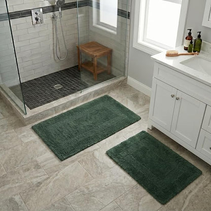 Bathroom Rugs - 2-Piece Cotton Bathroom Mat Set - Machine Washable Bath Mats for Bathroom, Kitchen, or Laundry Room by Lavish Home (Green)