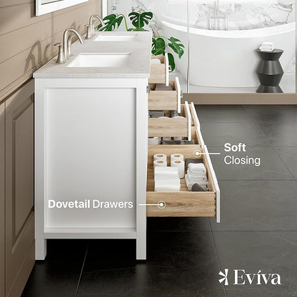 Eviva Aberdeen 72 in. White Double Sink Bath Vanity with Carrara Quartz Top and Undermount Porcelain Sinks