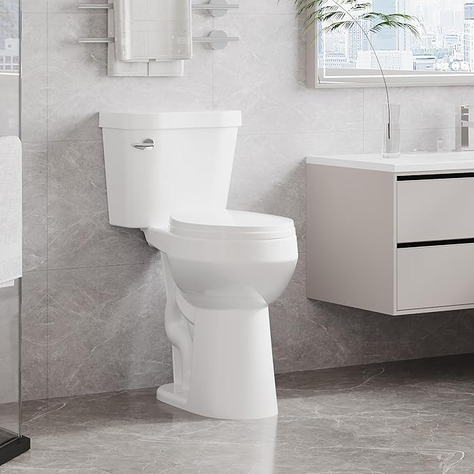 Two-Piece Toilets for Bathrooms, Height 21" Extra Tall, Round with Soft Close Seat, Power Flush 1.28 GPF