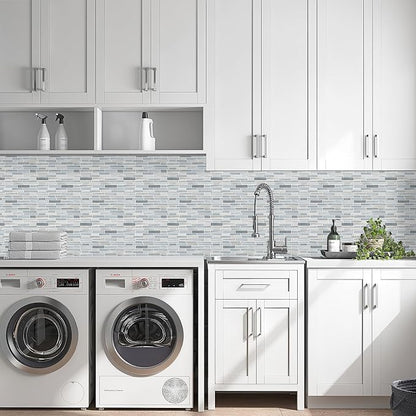 Tilingview 10PCS Peel and Stick Tile for Kitchen Backsplash, Strips Design Self-Adhesive Vinyl Tile, Plastic Wall Sticker (Blue Gray)