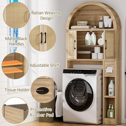 Spurgehom Over Toilet Storage Cabinet, Bathroom Arch Organizer,Rattan | Freestanding Arch Bathroom Cabinet with Anti-Tipping Safety Kit, Space-Saving Toilet Storage Shelf, Toiletries Organization.