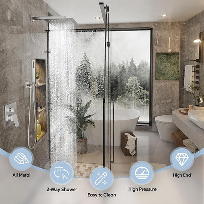 Gabrylly Rain Shower Head with Handheld Spray Combo, 10", Brushed Nickel | All Metal Shower System, High Pressure Rainfall Shower Faucet Set, Solid Brass Shower Valve Complete Shower Set for Bathroom