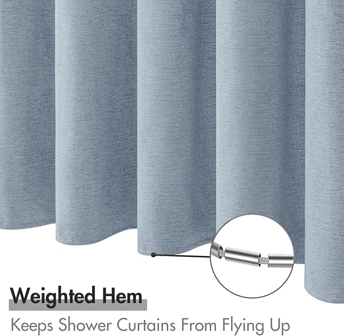 MIULEE 72 x 84 Extra Long Linen Shower Curtain Light Blue 12 Metal Hooks | Washable, Heavy Fabric Curtain Set, Waterproof Thick Cloth Shower Curtains, Bathroom Hotel Bathtub