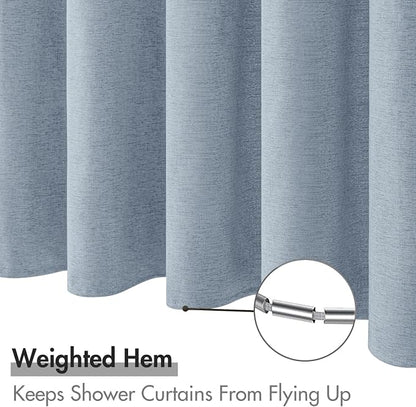 MIULEE 72 x 84 Extra Long Linen Shower Curtain Light Blue 12 Metal Hooks | Washable, Heavy Fabric Curtain Set, Waterproof Thick Cloth Shower Curtains, Bathroom Hotel Bathtub