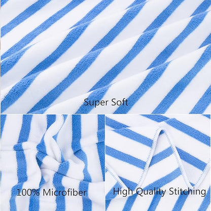 JML Beach Towels, Microfiber Bath Towel Set, 6 Pack, 30" x 60", Cabana Stripe, Absorbent, Quick Dry for Adults, Travel, Summer, Sport, Swimming, Pool, Yoga, Camping, Stripe Blue and White