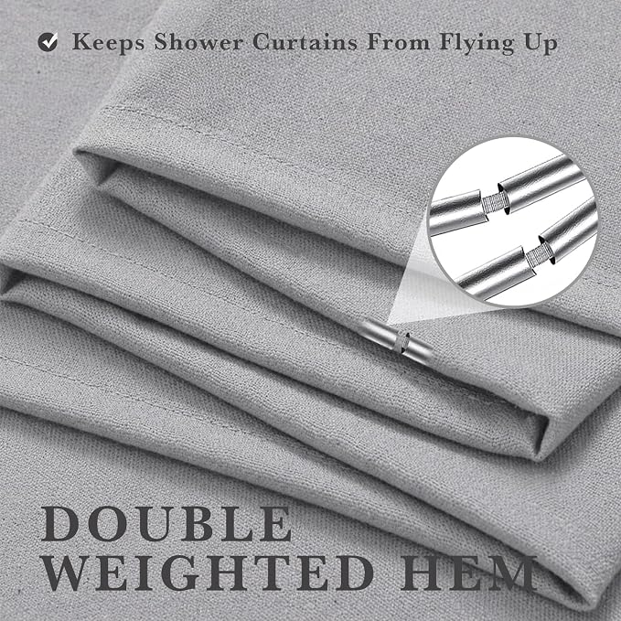 Light Grey Linen Shower Curtain Farmhouse Bathroom Decor 72x72 In | Boho Bathroom Decor,12 Sturdy Stainless Steel Sliding Hangers,Rustic Country Style,Linen Shower Curtains for Bathroom