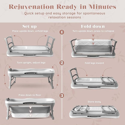 Portable Bathtub for Adult- Extra Large 56" Foldable Collapsible tub. Ergonomically Designed for the Ultimate Relaxing Soaking Bath, Ice Bath. Ideal for Small Spaces, Quick, Effortless Folding Bathtub