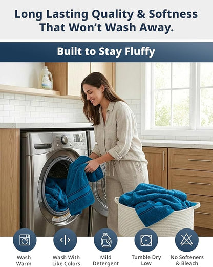 LANE LINEN Towel Set for Bathroom Soft Absorbent Quick Dry - Sea Port | Towel Sets For College Dorm - Everyday Durability, OEKO-TEX Certified, Zero-Twist Durability